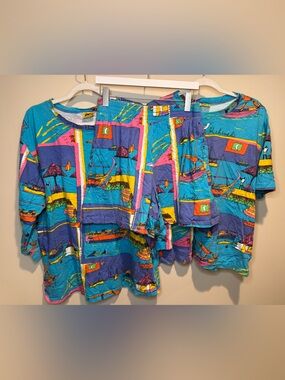 Vintage KEN DONE 3 pieces Art & Design ART OF MALDIVES print set L/XL